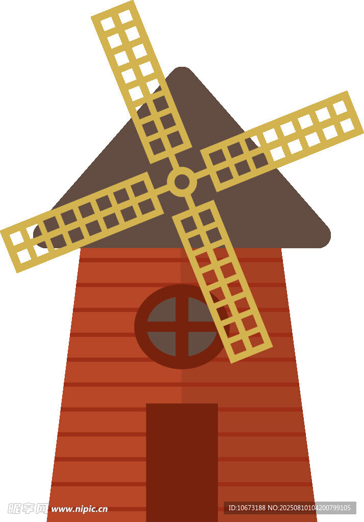 卡通风格红色风车小屋