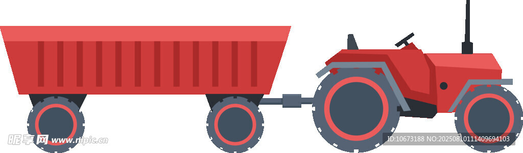 红色拖拉机牵引红色拖车