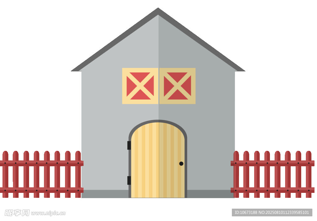 灰色小屋配红色围栏