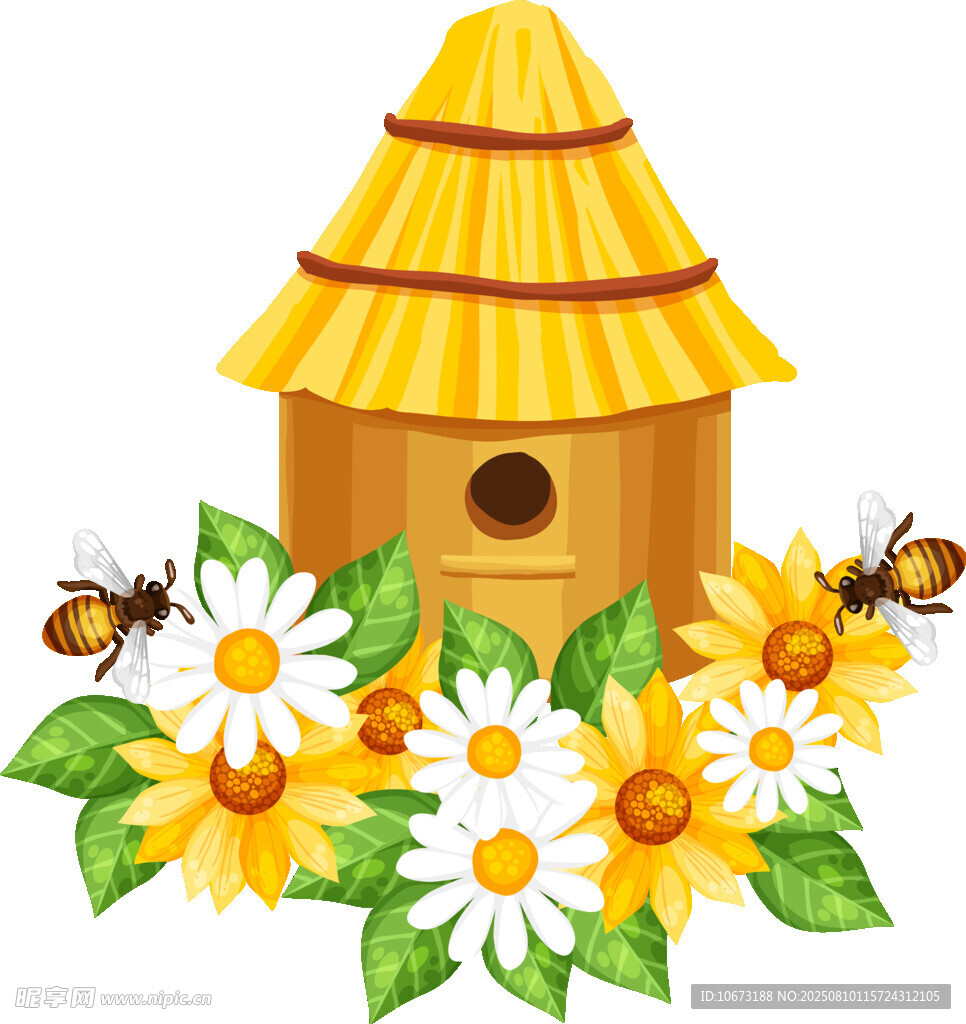 蜜蜂环绕的可爱蜂巢小屋