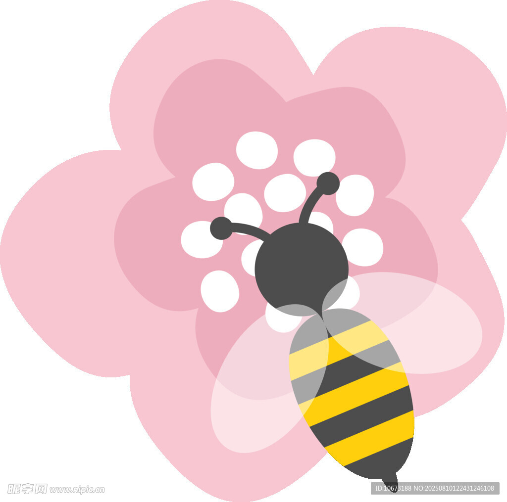 蜜蜂在粉色花朵上采蜜