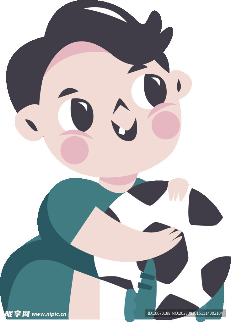 小男孩开心抱足球