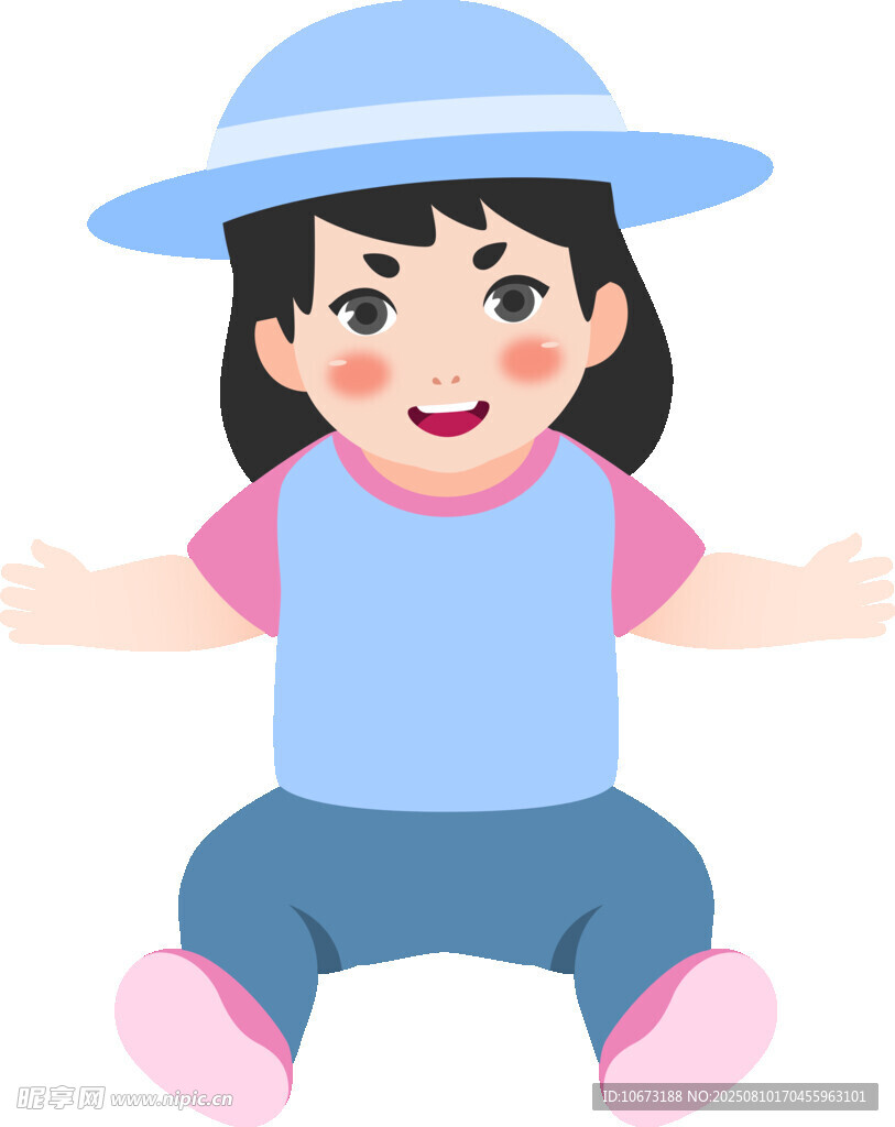 戴帽小女孩开心坐姿