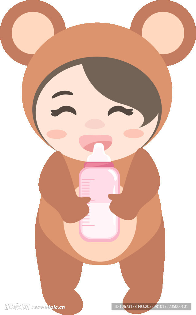 穿熊装宝宝手持奶瓶