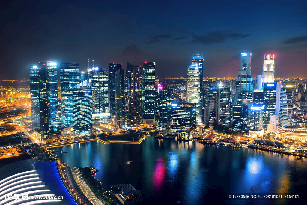 新加坡璀璨夜景城市风光