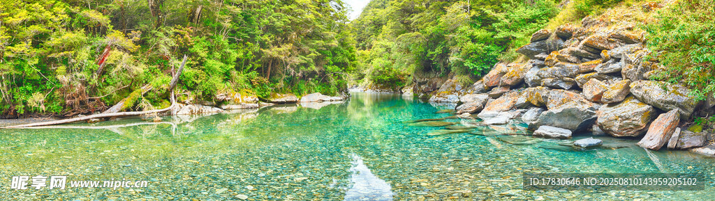 清澈碧绿的山间溪流