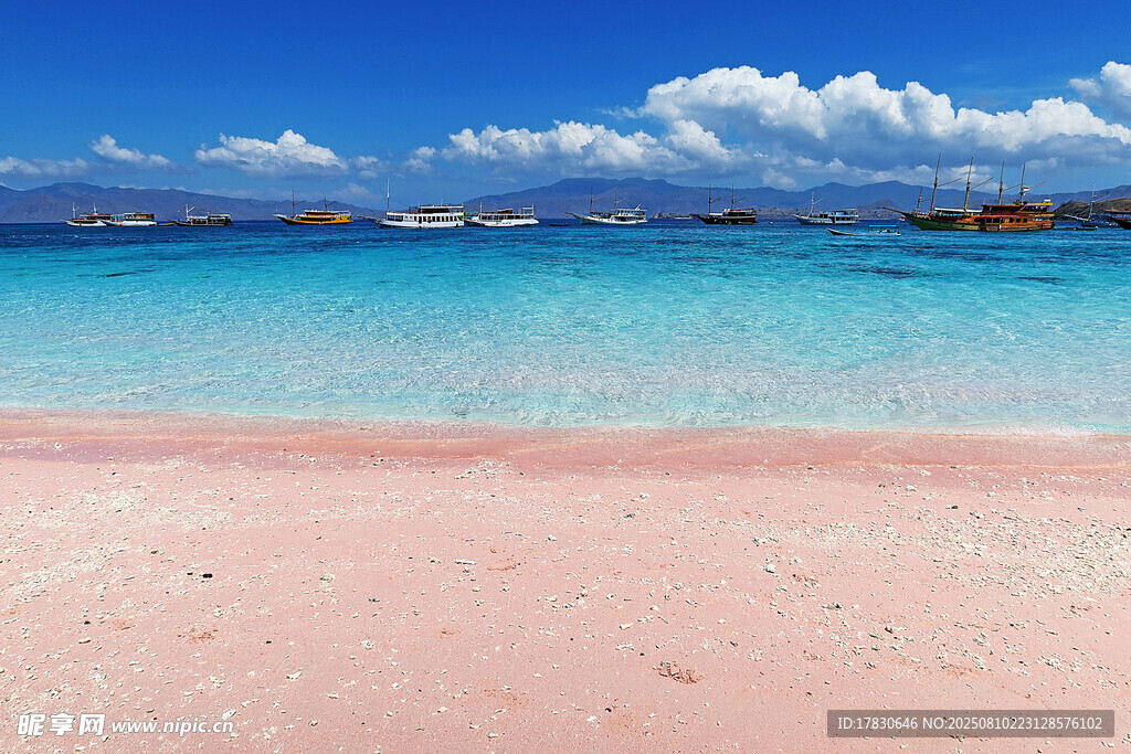 梦幻粉色沙滩海景