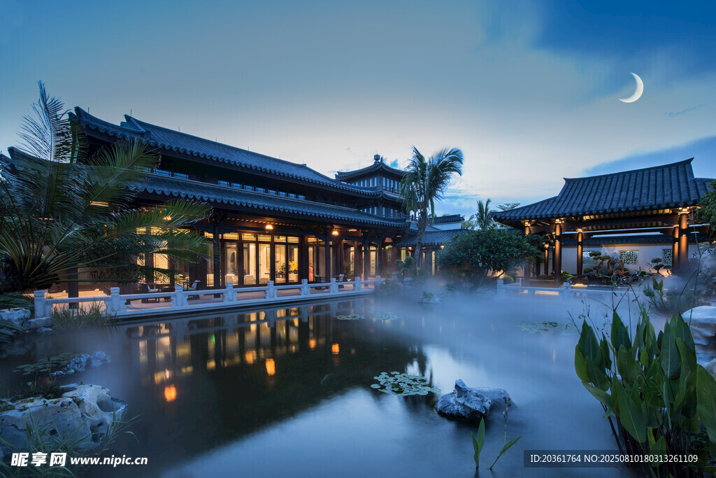 中式庭院夜景