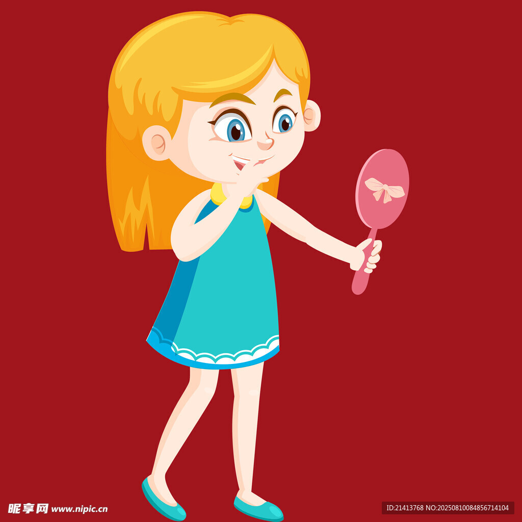 小女孩手持镜子可爱模样