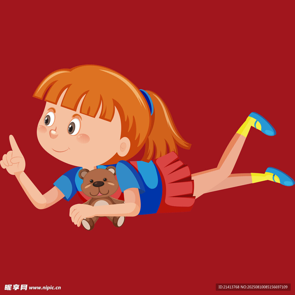 飞翔女孩与小熊玩偶