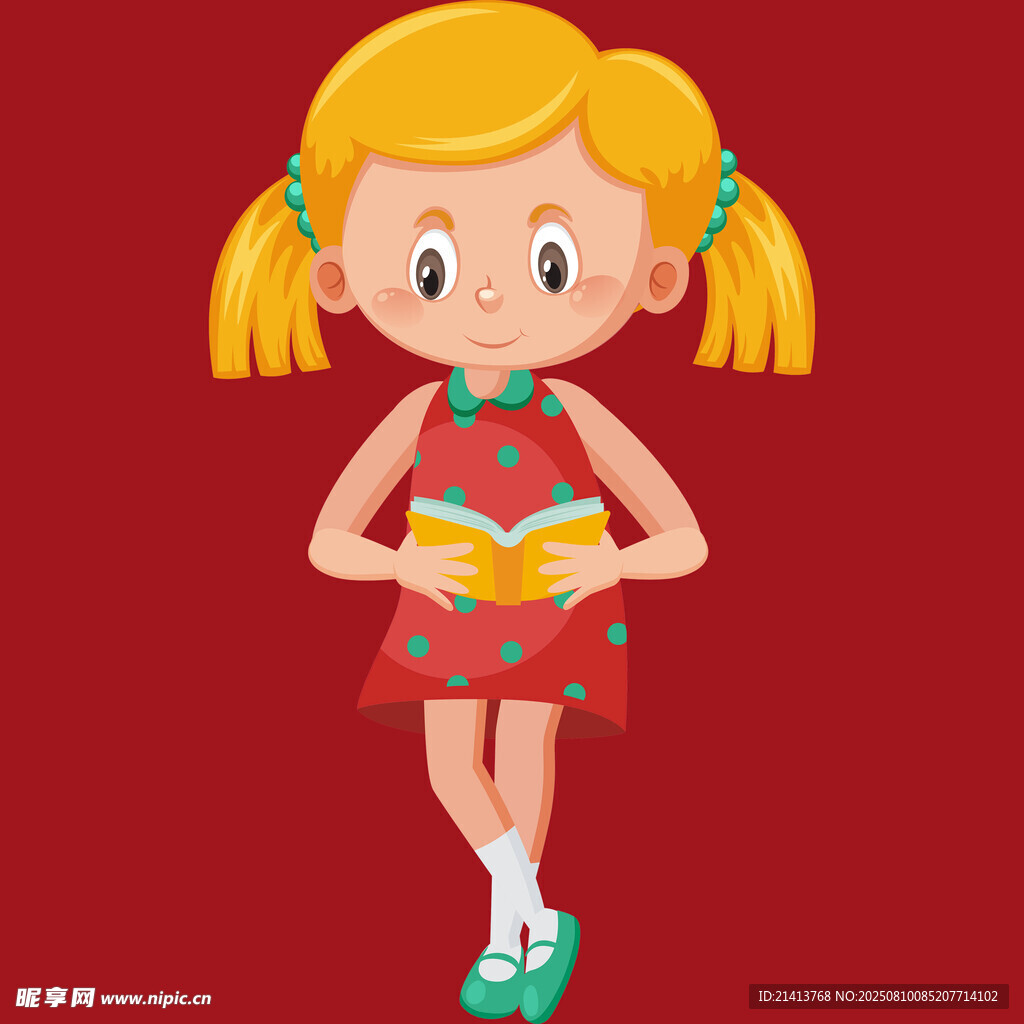扎双马尾女孩捧书阅读