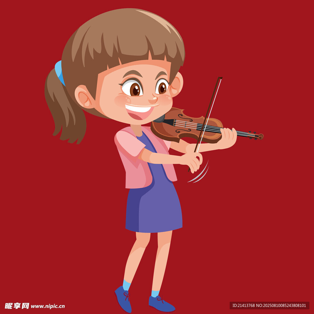 拉小提琴的快乐小女孩
