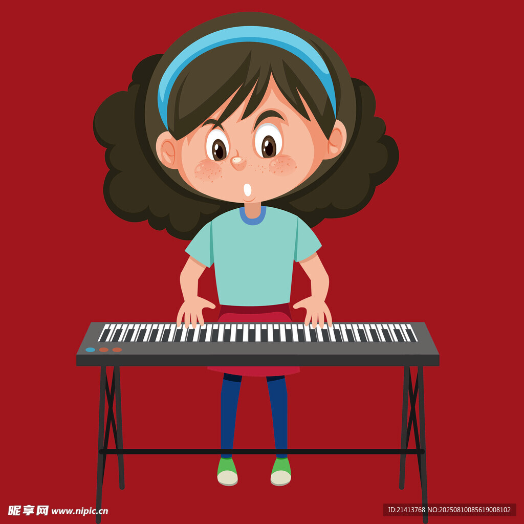 女孩专注弹奏电子琴