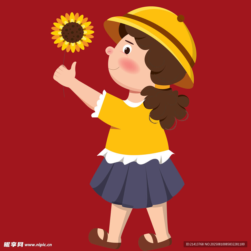 女孩手持向日葵笑容灿烂