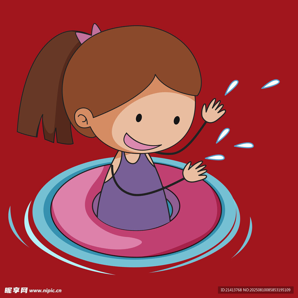 女孩开心玩水上浮圈