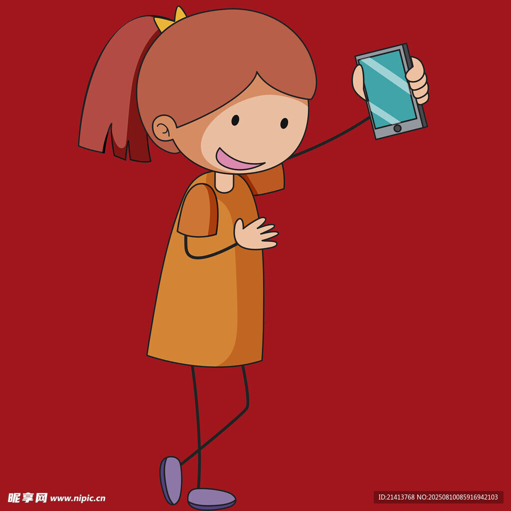 女孩手持手机开心自拍