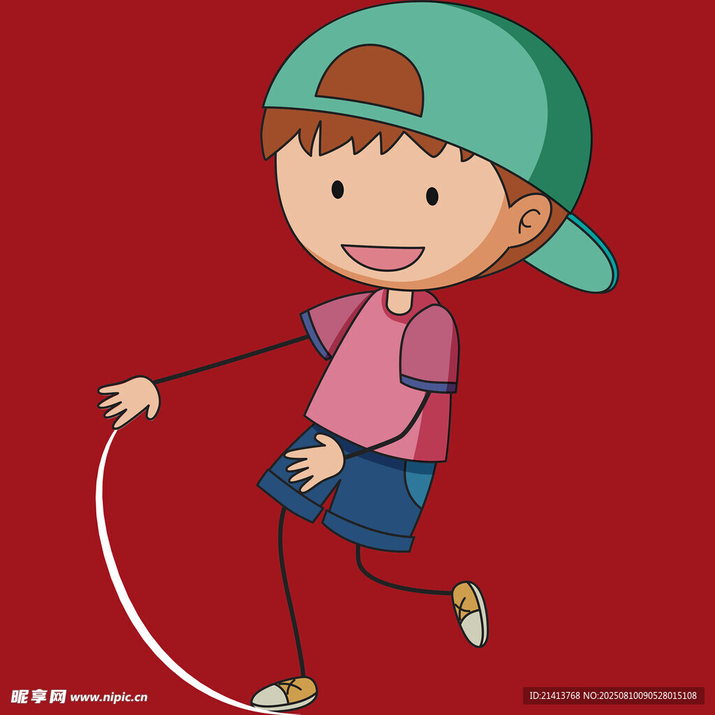 男孩欢快跳绳瞬间