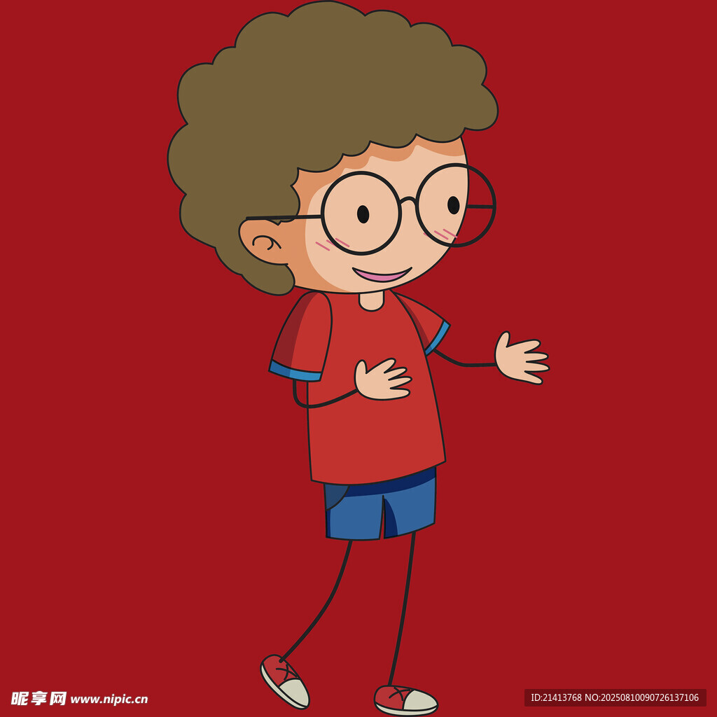 戴眼镜的卷发小男孩