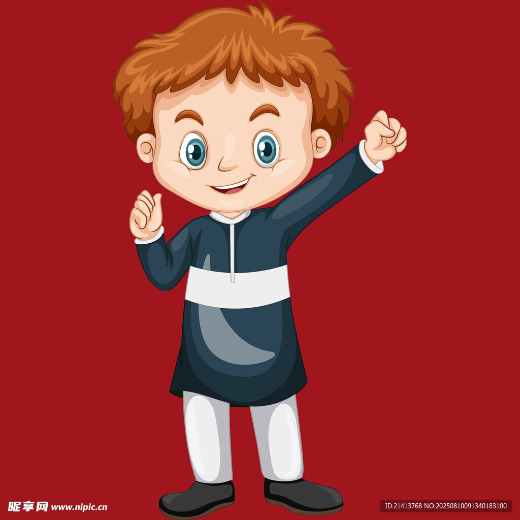 穿制服的欢快小男孩