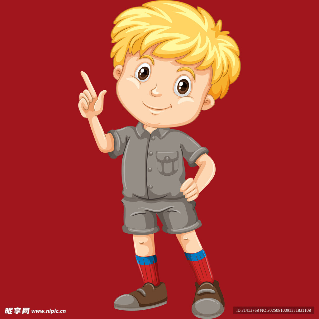 俏皮小男孩举手示意