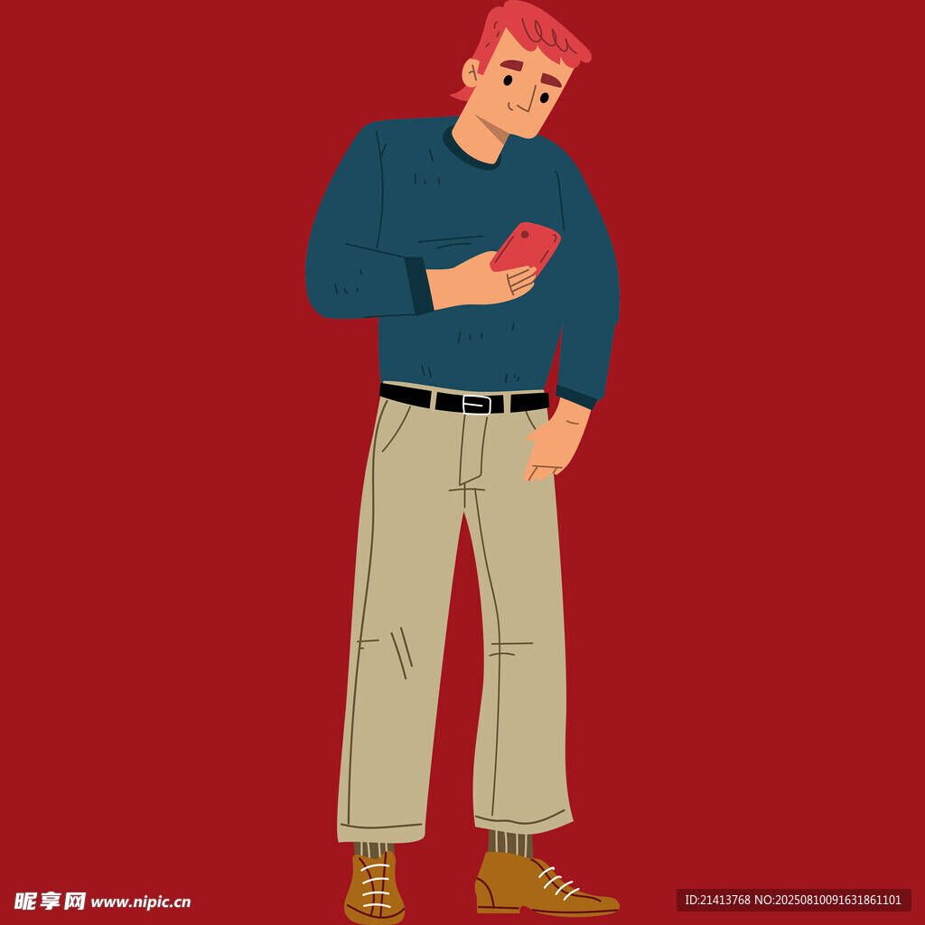 红衣男子休闲姿态插画