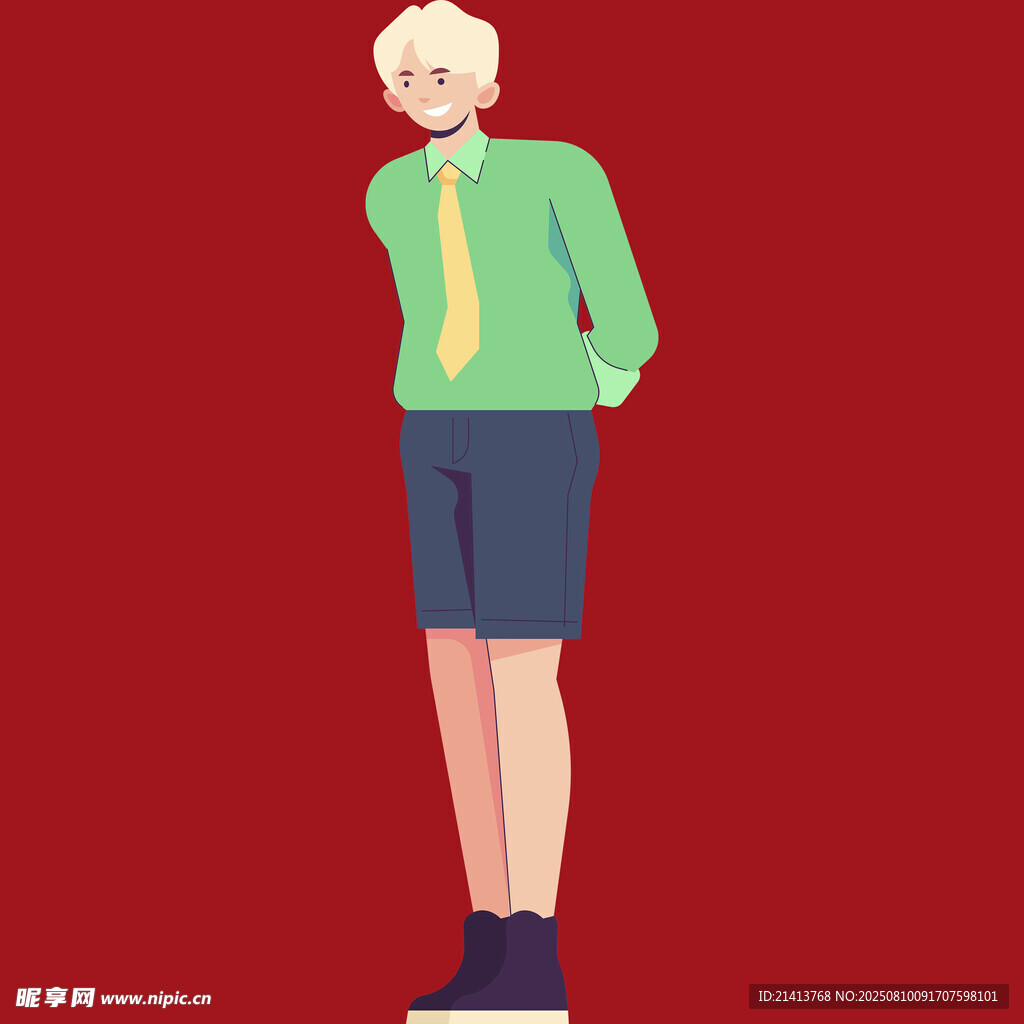 穿绿衣的时尚卡通男孩