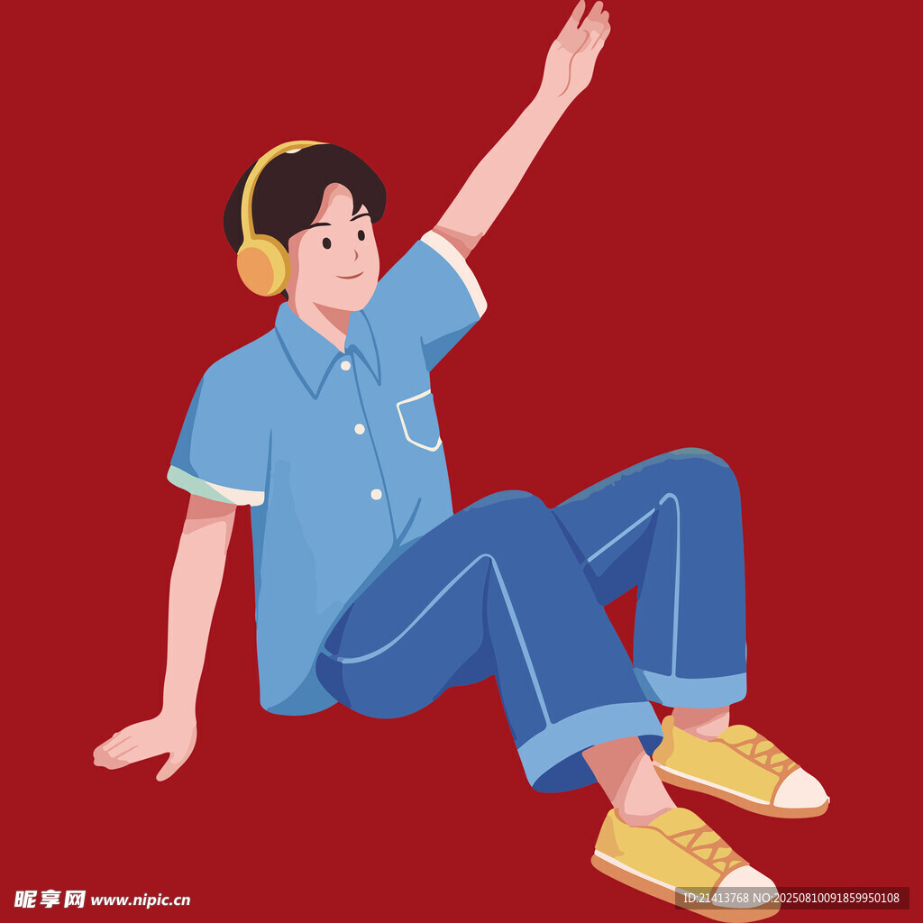 戴耳机听歌的活力少年