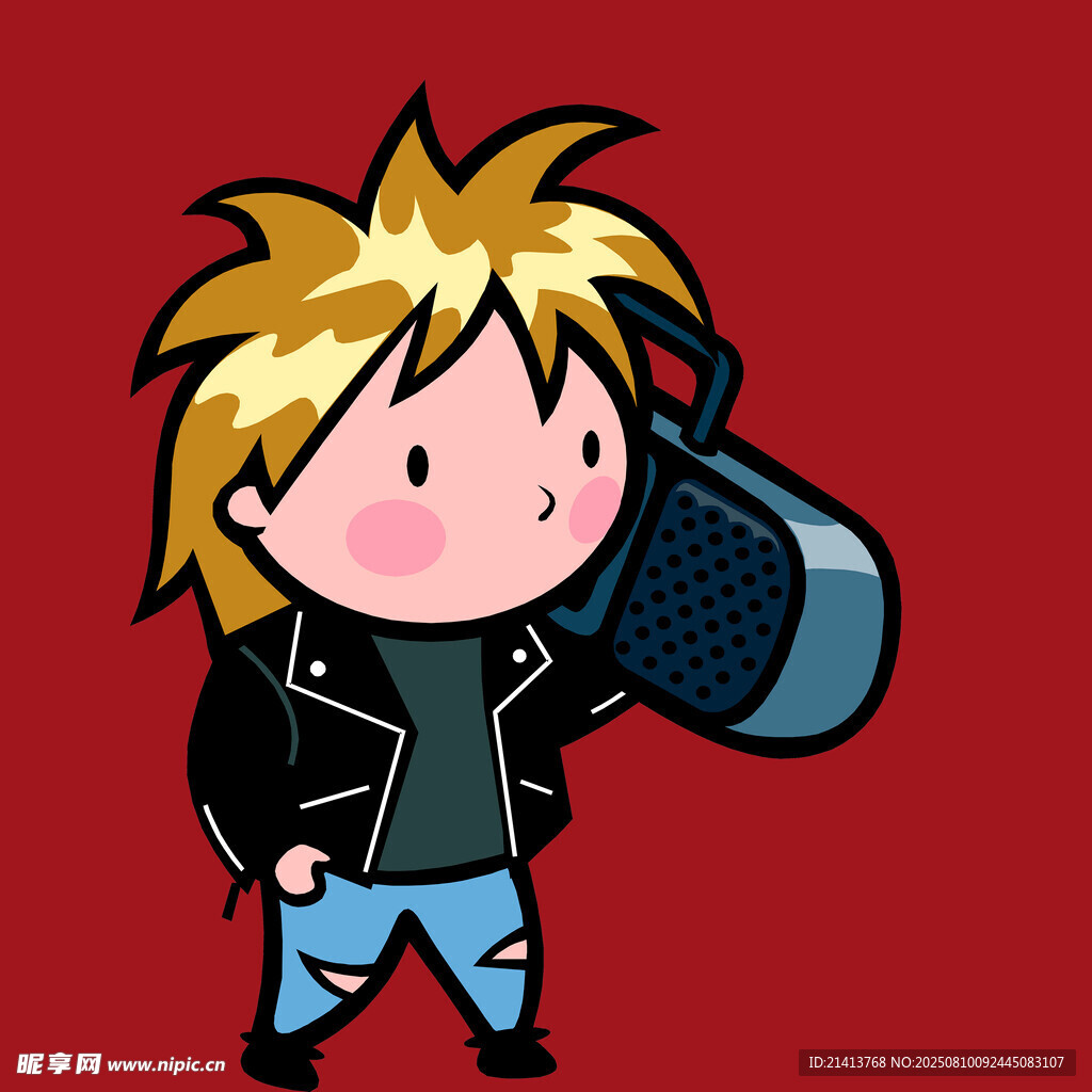 摇滚风卡通少年拿收音机