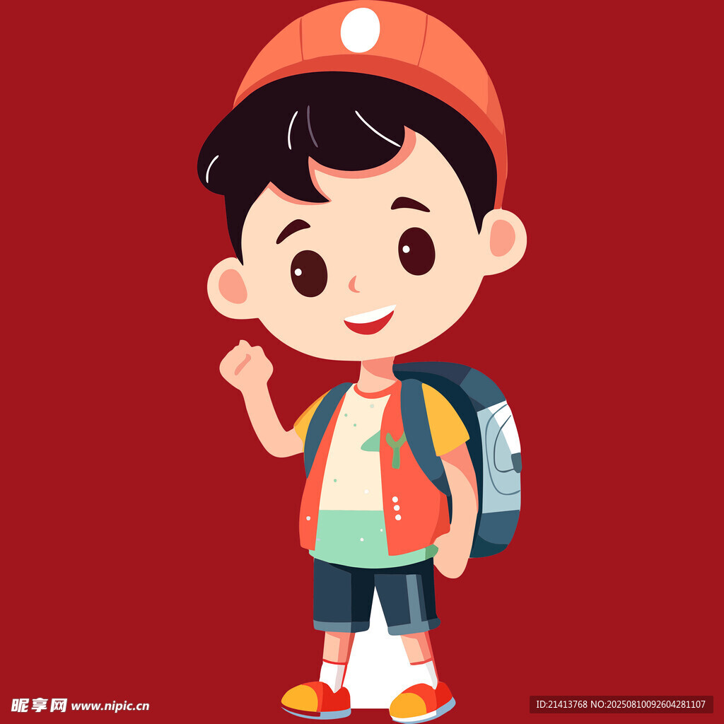 背着书包的可爱小男孩