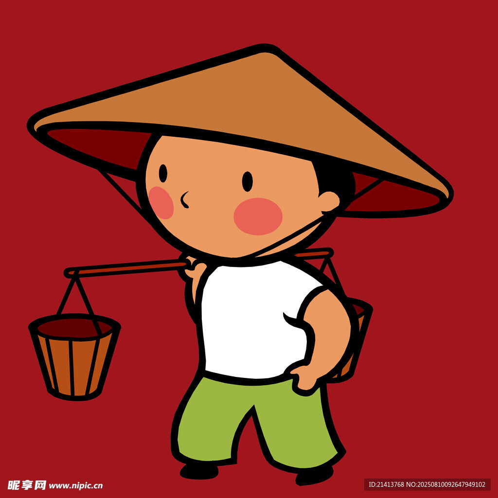 戴斗笠提灯笼的可爱孩童