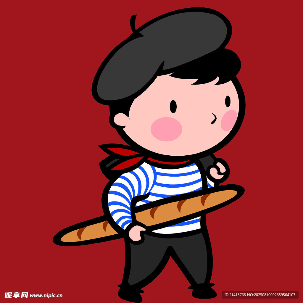 法国风男孩手持长棍面包