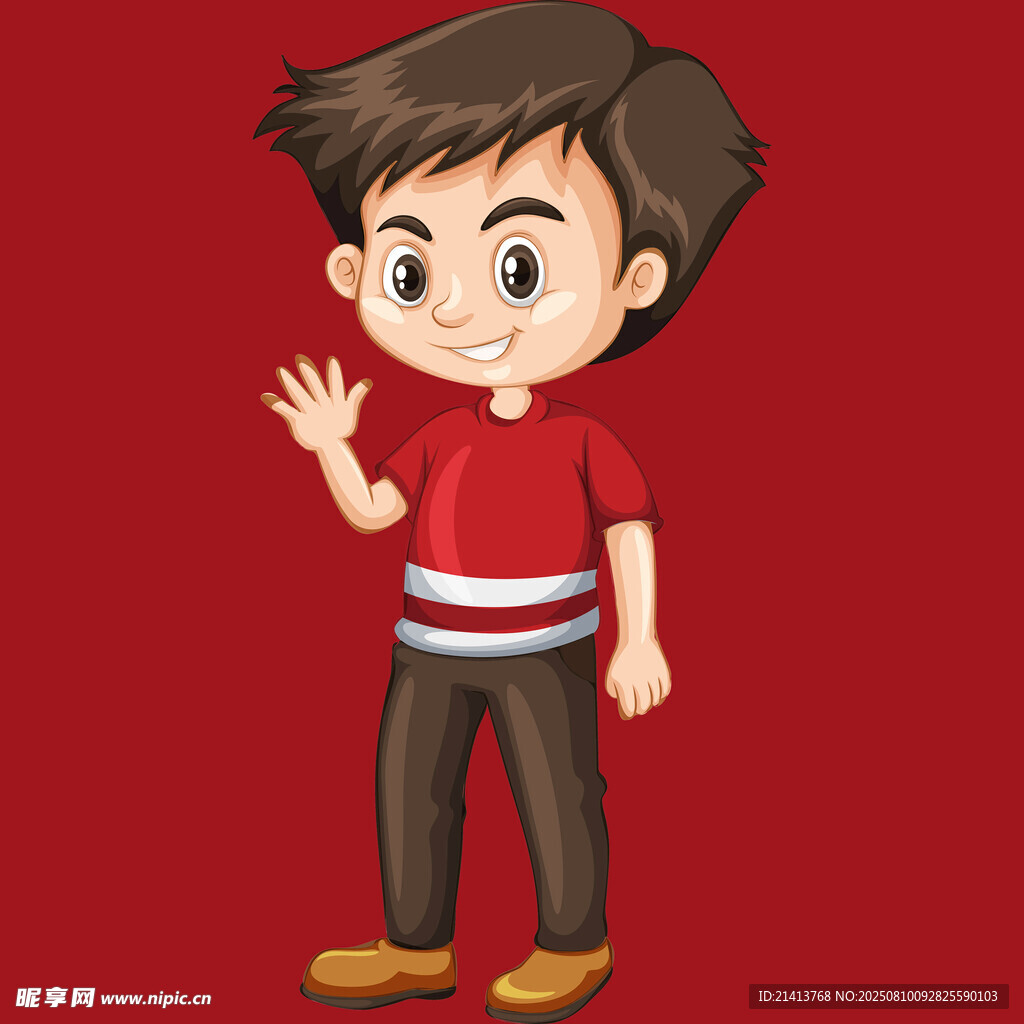 挥手的红衣小男孩