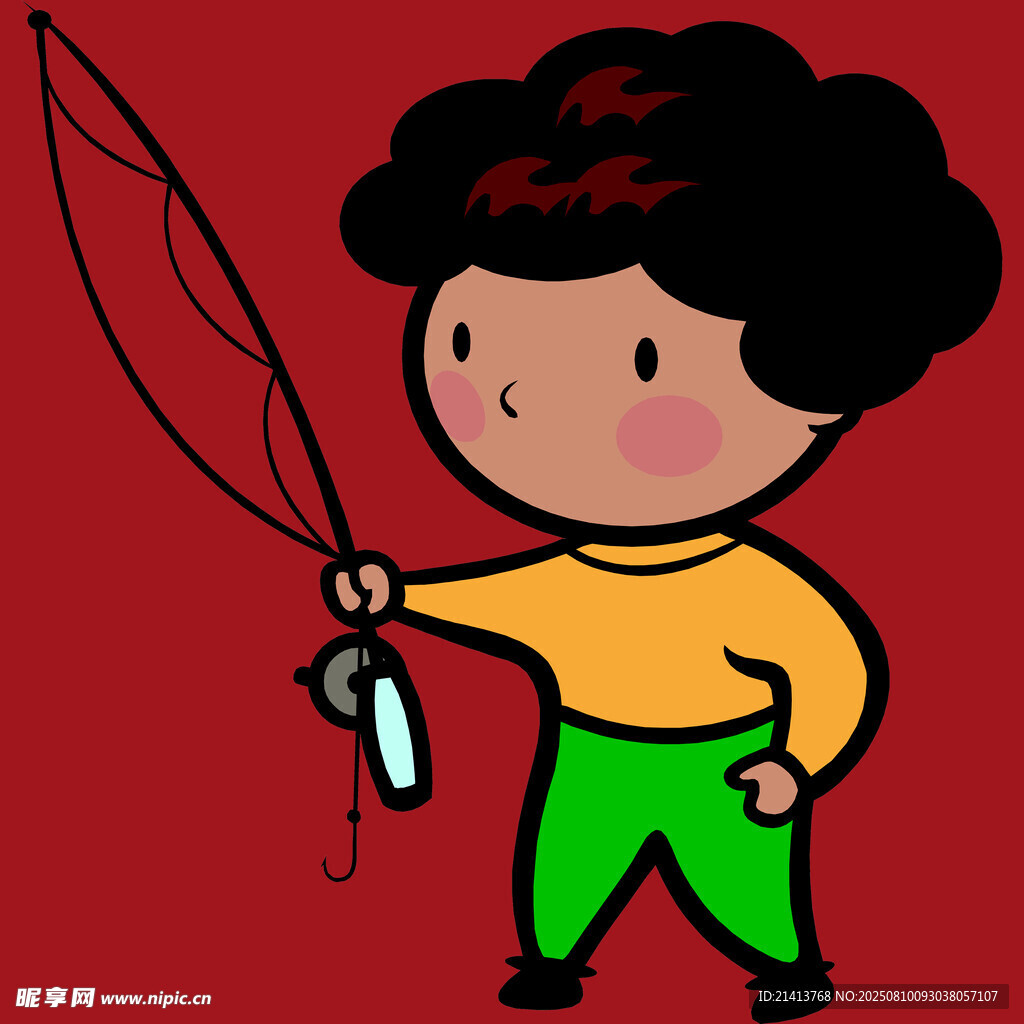 小男孩手持鱼竿准备钓鱼