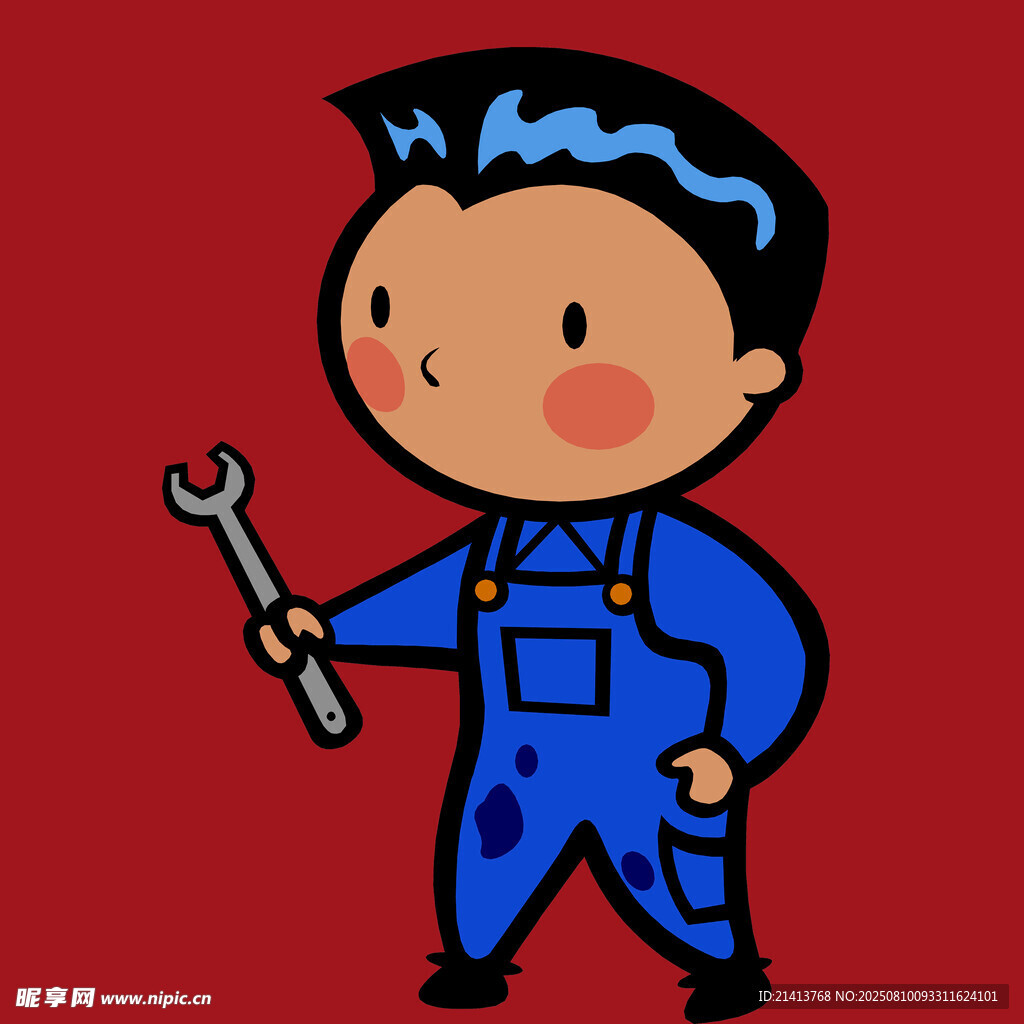 卡通维修工人手持扳手