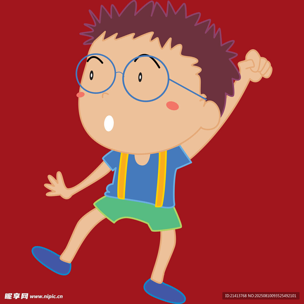 戴眼镜男孩欢乐起舞