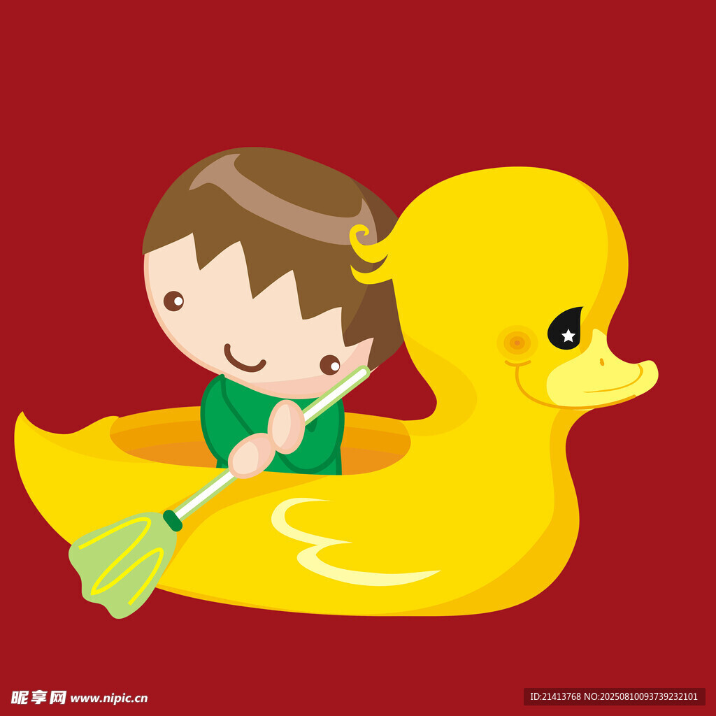 小孩乘黄色橡皮鸭玩耍