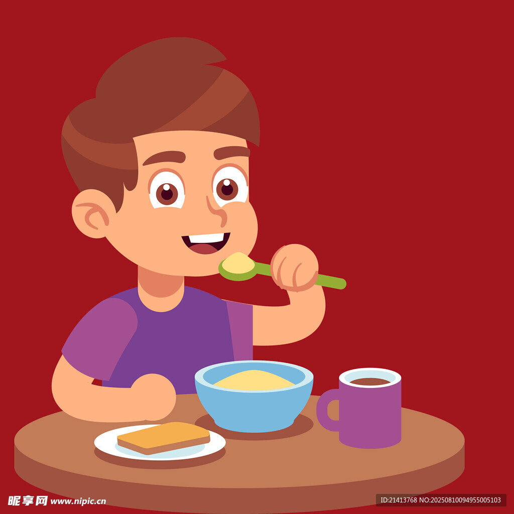男孩开心享用早餐