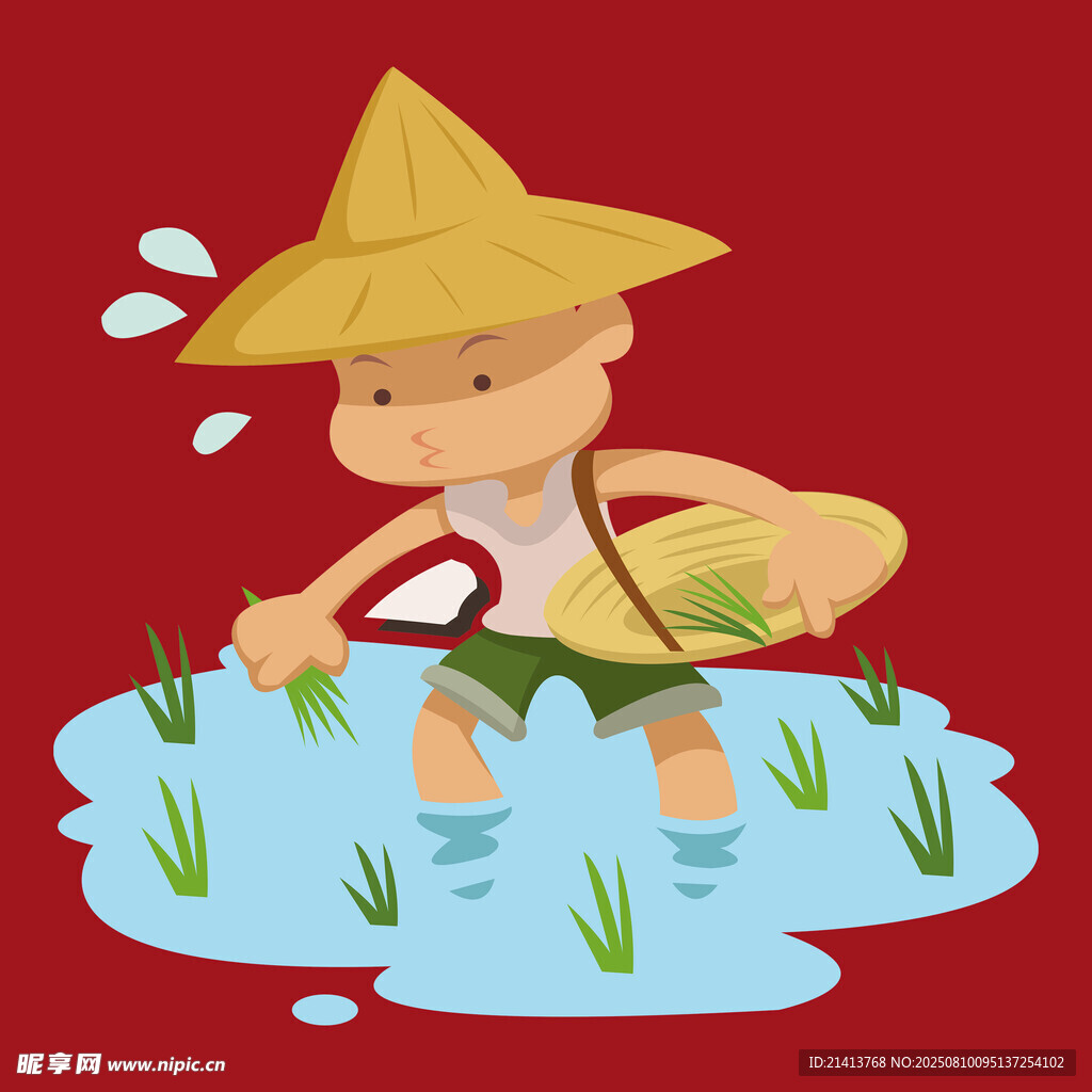 农民水田插秧场景