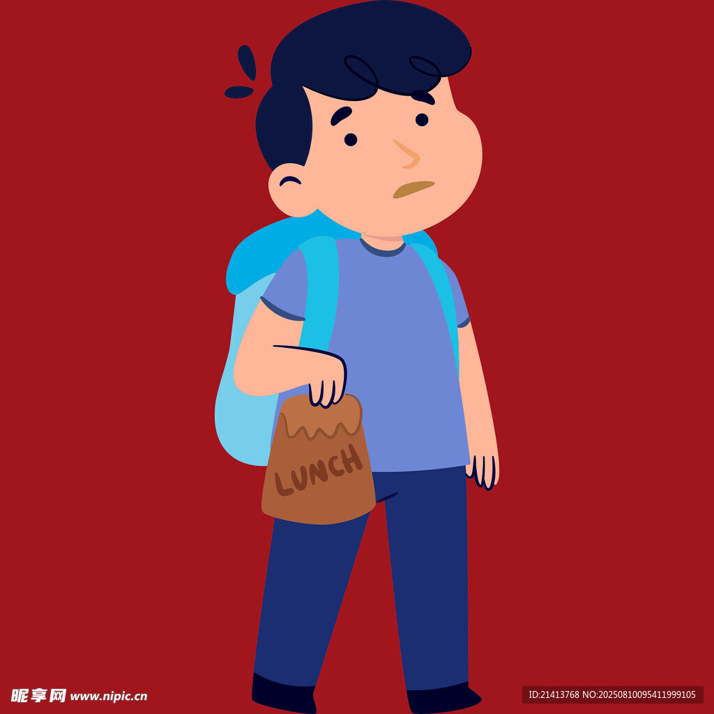 背着书包拎袋的忧郁男孩