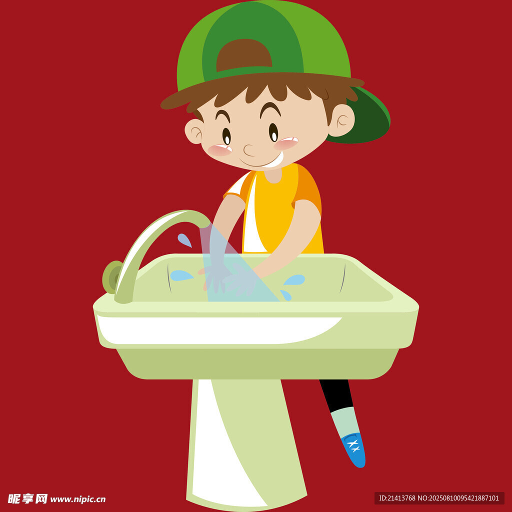 小男孩洗手池前洗手