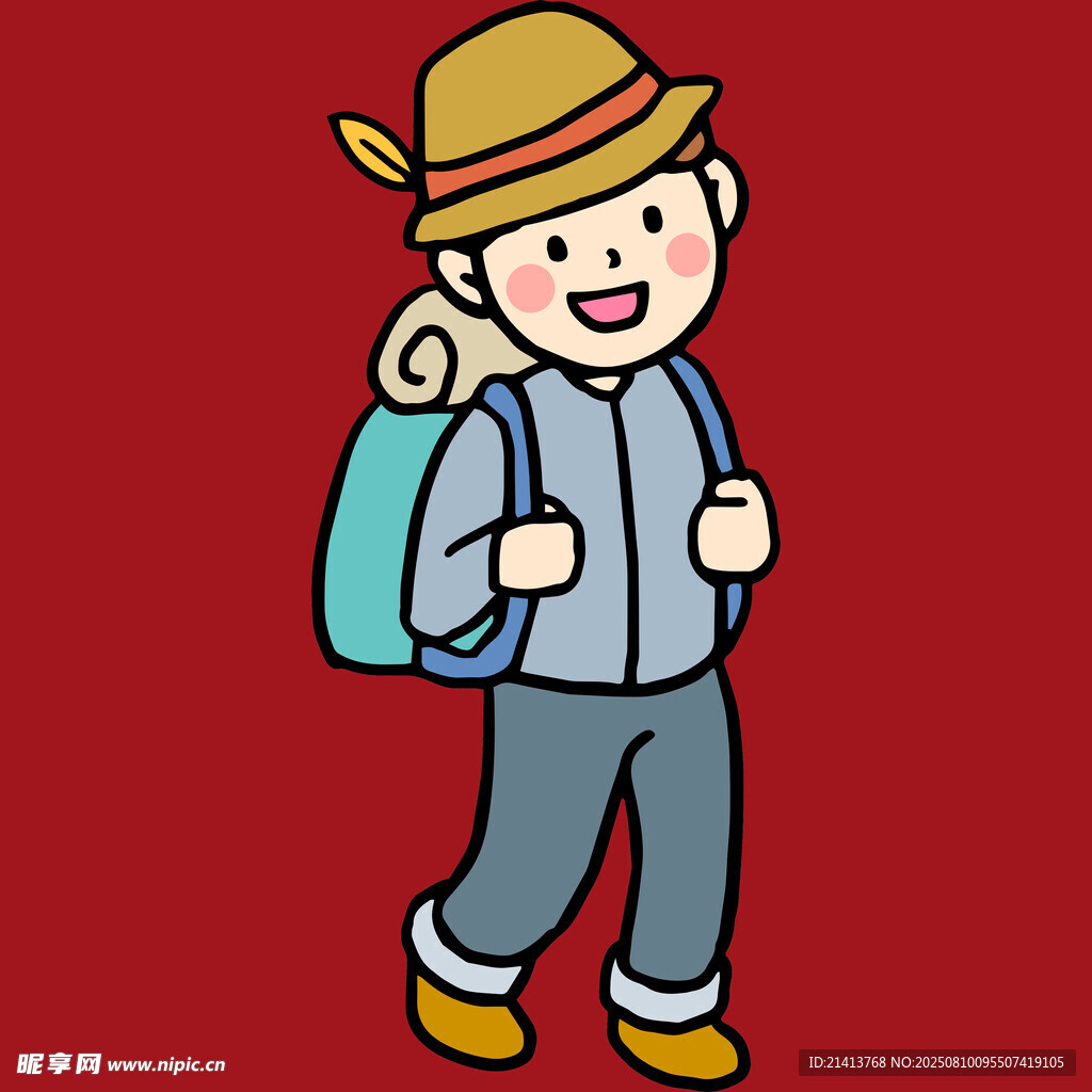 背着书包的快乐男孩