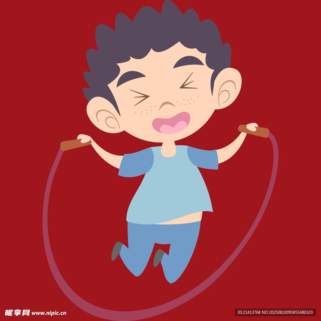 小男孩欢快跳绳瞬间