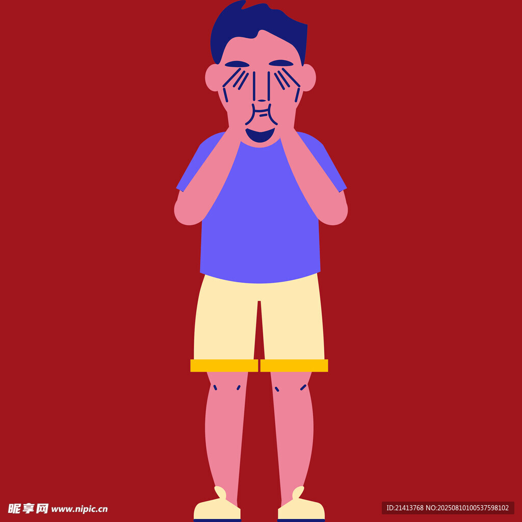 悲伤男孩掩面哭泣