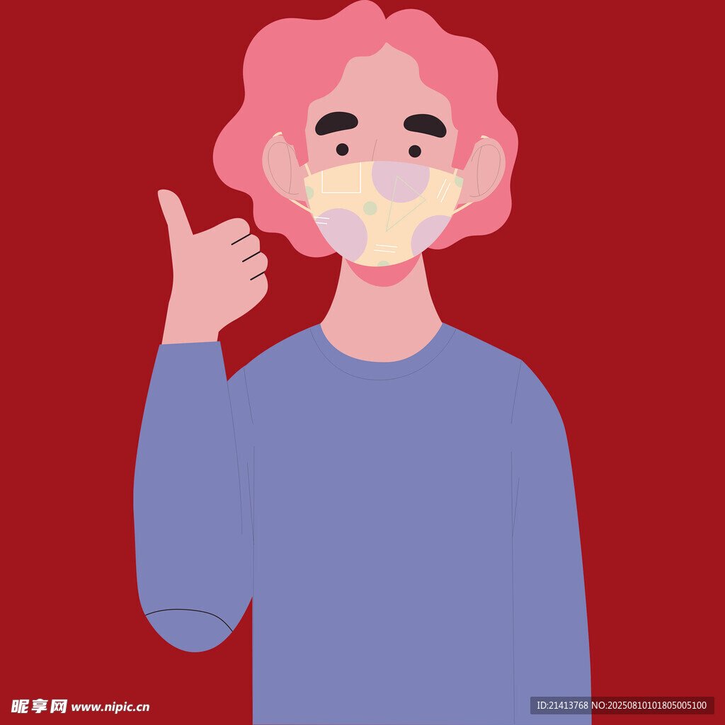 戴口罩比耶的卡通人物
