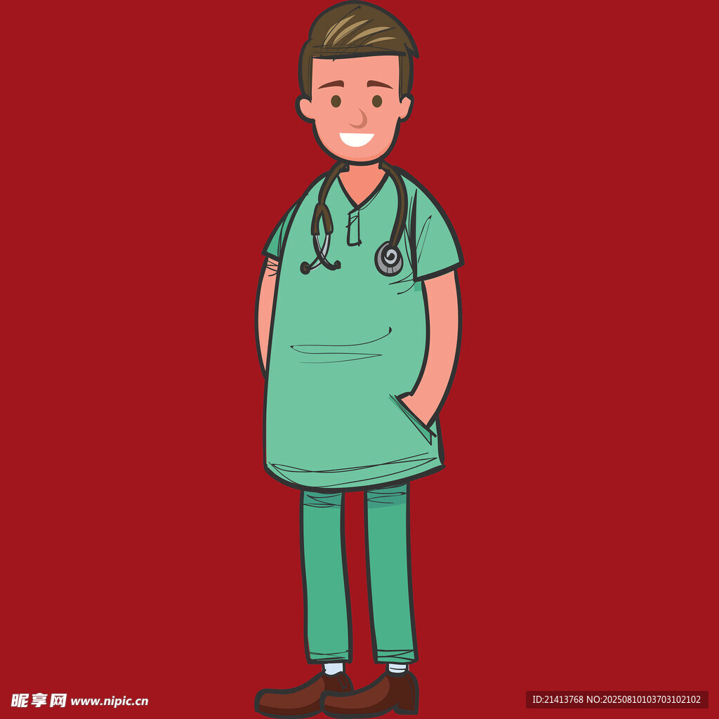 穿绿制服的男医生形象