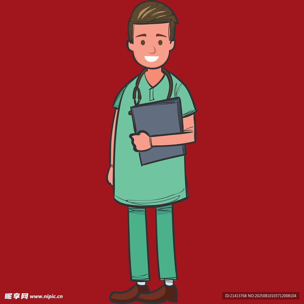 男医护人员手持文件夹形象