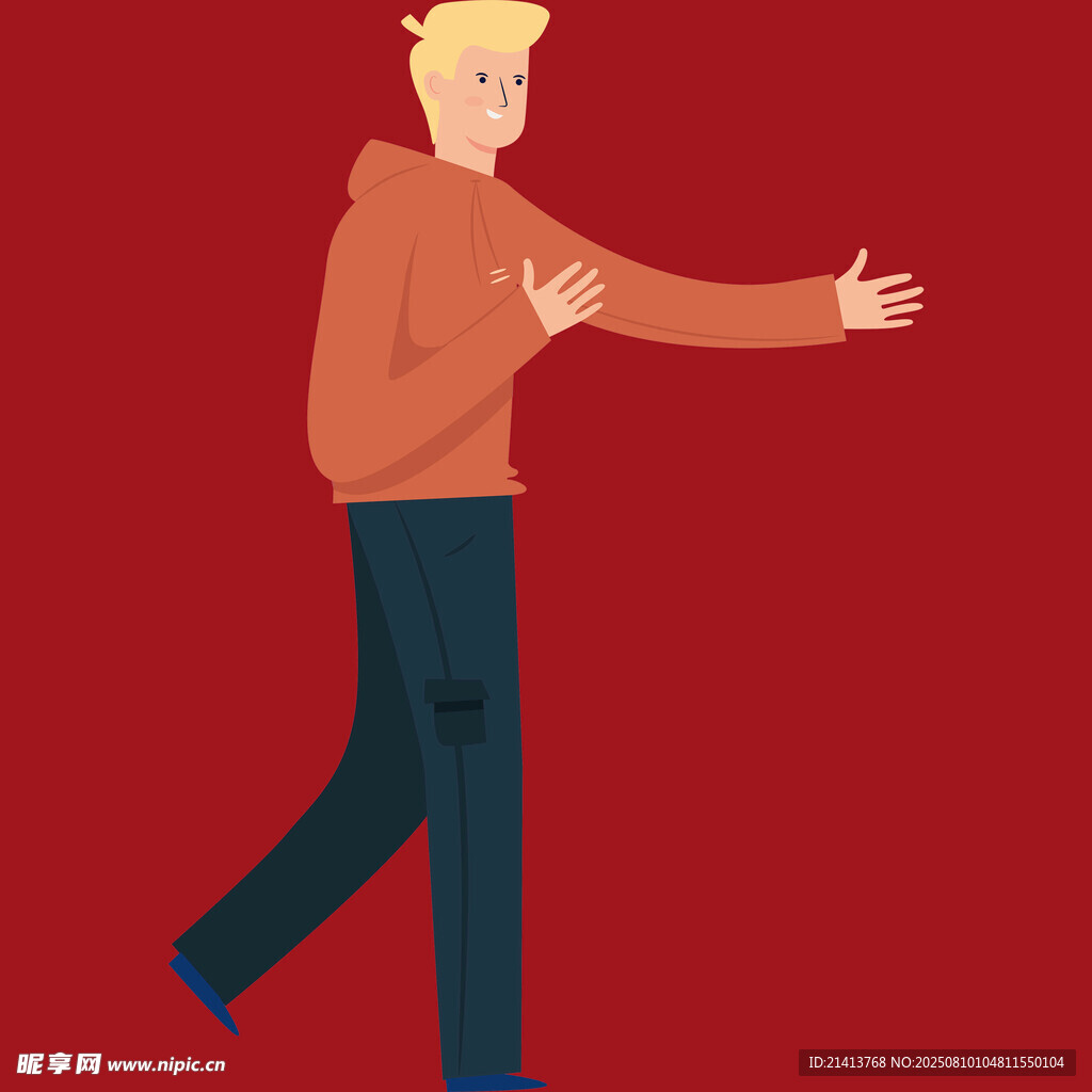 行走中伸手的男子