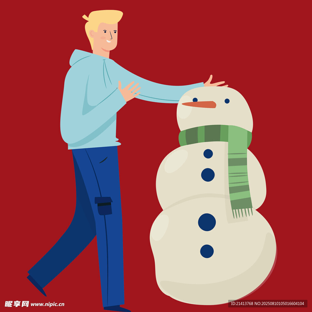 男子欢快堆雪人