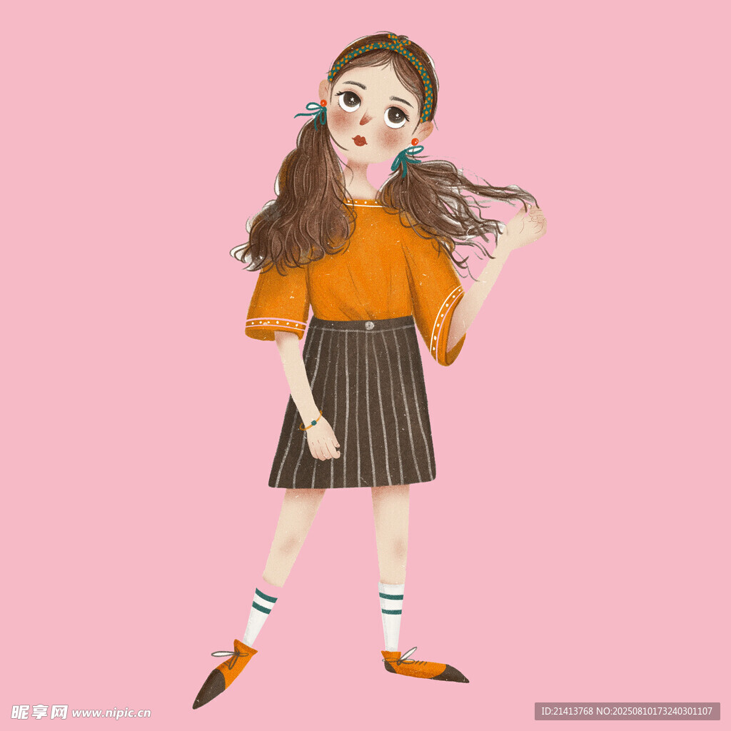 俏皮女孩时尚穿搭插画
