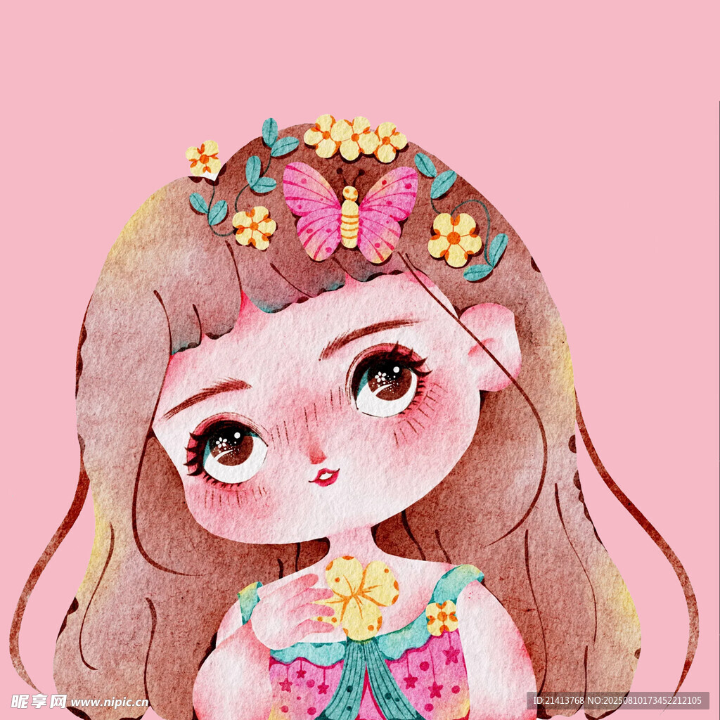头戴花环的甜美卡通女孩